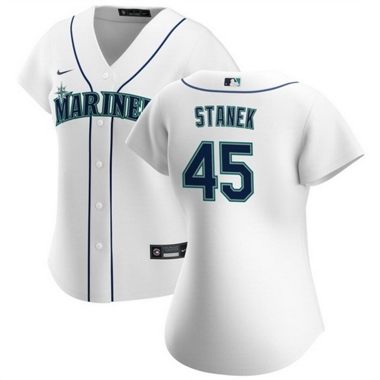 Women Seattle Mariners 45 Ryne Stanek White Stitched Baseball Jersey Women Seattle Mariners 45 Ryne Stanek White Stitched Baseball Jersey