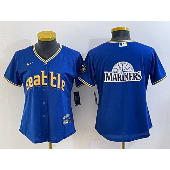 Women Seattle Mariners Royal 2023 City Connect Team Big Logo Stitched Baseball Jersey Women Seattle Mariners Royal 2023 City Connect Team Big Logo Stitched Baseball Jersey