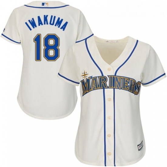 Womens Majestic Seattle Mariners 18 Hisashi Iwakuma Replica Cream Alternate Cool Base MLB Jersey Womens Majestic Seattle Mariners 18 Hisashi Iwakuma Replica Cream Alternate Cool Base MLB Jersey