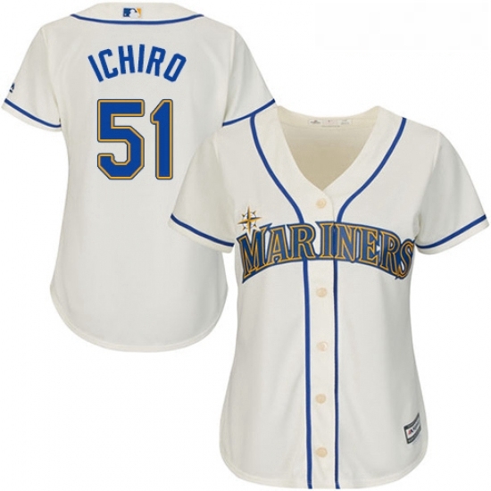 Womens Majestic Seattle Mariners 51 Ichiro Suzuki Replica Cream Alternate Cool Base MLB Jersey Womens Majestic Seattle Mariners 51 Ichiro Suzuki Replica Cream Alternate Cool Base MLB Jersey