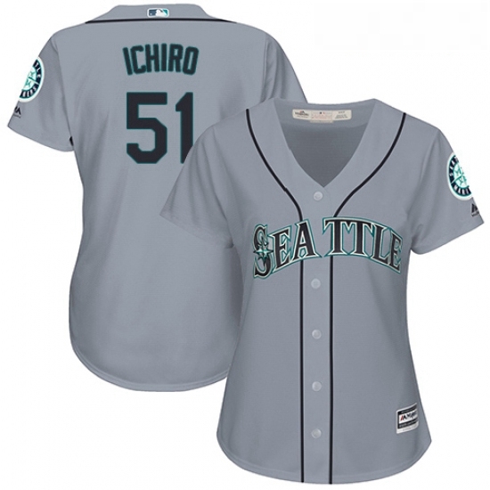 Womens Majestic Seattle Mariners 51 Ichiro Suzuki Replica Grey Road Cool Base MLB Jersey Womens Majestic Seattle Mariners 51 Ichiro Suzuki Replica Grey Road Cool Base MLB Jersey