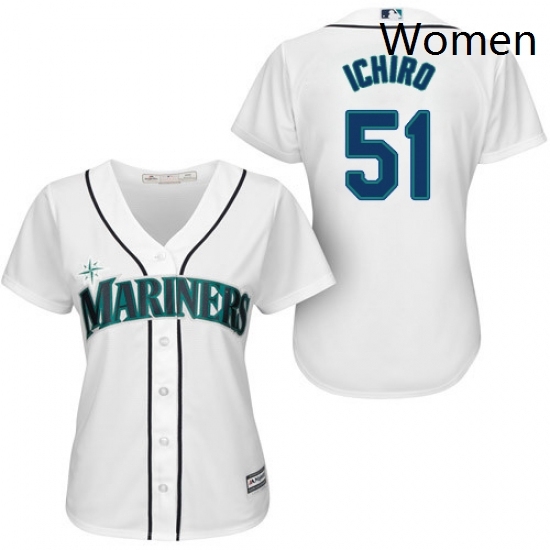 Womens Majestic Seattle Mariners 51 Ichiro Suzuki Replica White Home Cool Base MLB Jersey Womens Majestic Seattle Mariners 51 Ichiro Suzuki Replica White Home Cool Base MLB Jersey