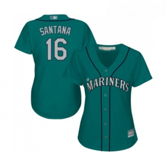 Womens Seattle Mariners 16 Domingo Santana Replica Teal Green Alternate Cool Base Baseball Jersey Womens Seattle Mariners 16 Domingo Santana Replica Teal Green Alternate Cool Base Baseball Jersey