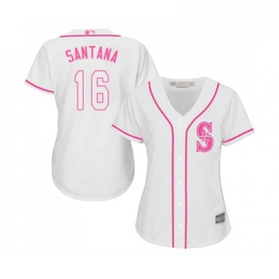 Womens Seattle Mariners 16 Domingo Santana Replica White Fashion Cool Base Baseball Jersey Womens Seattle Mariners 16 Domingo Santana Replica White Fashion Cool Base Baseball Jersey
