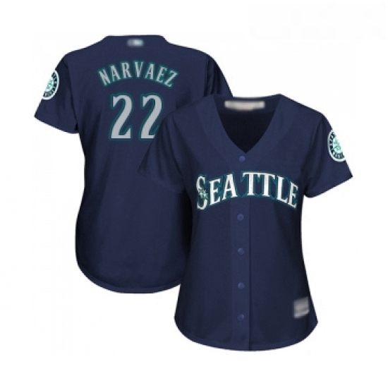 Womens Seattle Mariners 22 Omar Narvaez Replica Navy Blue Alternate 2 Cool Base Baseball Jersey Womens Seattle Mariners 22 Omar Narvaez Replica Navy Blue Alternate 2 Cool Base Baseball Jersey