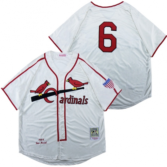 Men St.Louis Cardinals 6 Stan Musial White 1944 Throwback Jersey Men St.Louis Cardinals 6 Stan Musial White 1944 Throwback Jersey