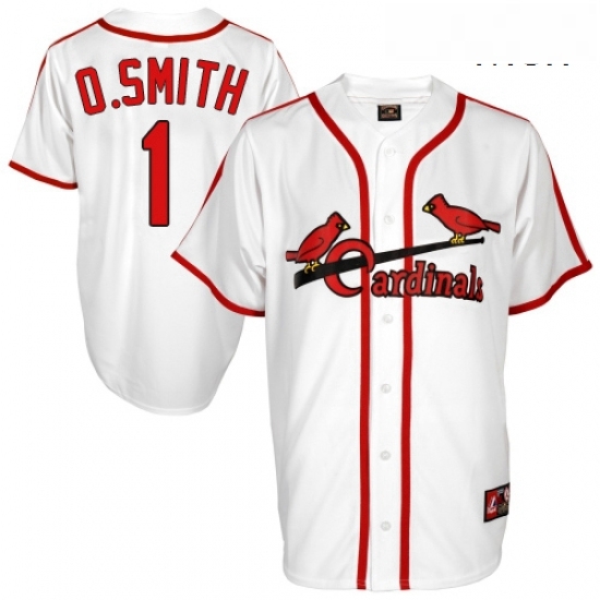 Mens Majestic St Louis Cardinals 1 Ozzie Smith Authentic White Cooperstown Throwback MLB Jersey Mens Majestic St Louis Cardinals 1 Ozzie Smith Authentic White Cooperstown Throwback MLB Jersey