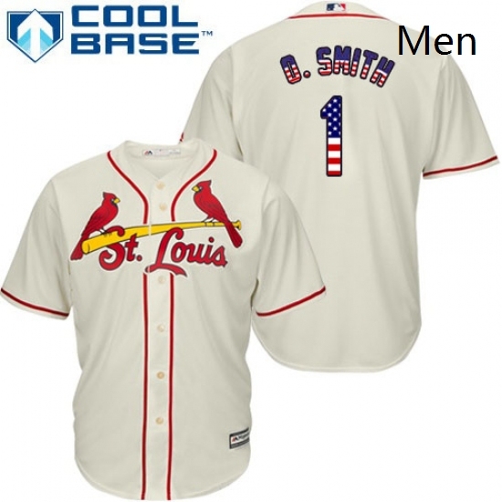Mens Majestic St Louis Cardinals 1 Ozzie Smith Replica Cream USA Flag Fashion MLB Jersey Mens Majestic St Louis Cardinals 1 Ozzie Smith Replica Cream USA Flag Fashion MLB Jersey