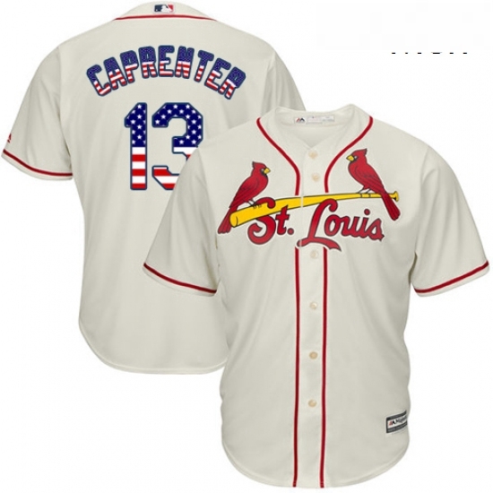 Mens Majestic St Louis Cardinals 13 Matt Carpenter Authentic Cream USA Flag Fashion MLB Jersey Mens Majestic St Louis Cardinals 13 Matt Carpenter Authentic Cream USA Flag Fashion MLB Jersey