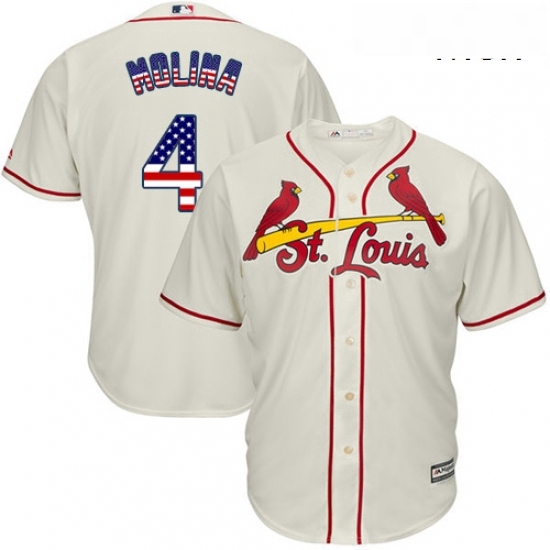 Mens Majestic St Louis Cardinals 4 Yadier Molina Authentic Cream USA Flag Fashion MLB Jersey Mens Majestic St Louis Cardinals 4 Yadier Molina Authentic Cream USA Flag Fashion MLB Jersey