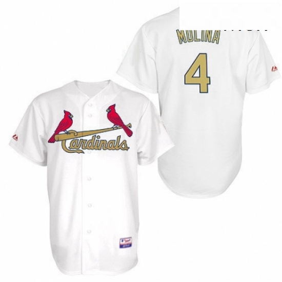Mens Majestic St Louis Cardinals 4 Yadier Molina Authentic White Gold No MLB Jersey Mens Majestic St Louis Cardinals 4 Yadier Molina Authentic White Gold No MLB Jersey