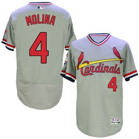 Mens Majestic St Louis Cardinals 4 Yadier Molina Grey Flexbase Authentic Collection Cooperstown MLB Jersey Mens Majestic St Louis Cardinals 4 Yadier Molina Grey Flexbase Authentic Collection Cooperstown MLB Jersey