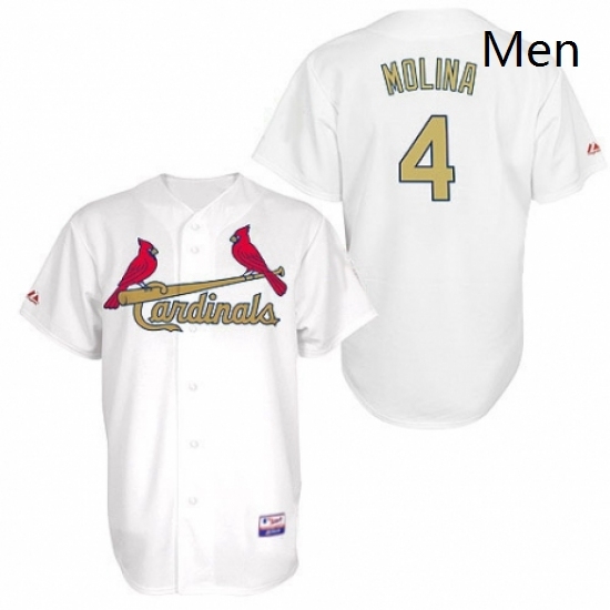 Mens Majestic St Louis Cardinals 4 Yadier Molina Replica White Gold No MLB Jersey Mens Majestic St Louis Cardinals 4 Yadier Molina Replica White Gold No MLB Jersey