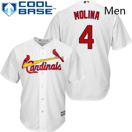 Mens Majestic St Louis Cardinals 4 Yadier Molina Replica White Home Cool Base MLB Jersey Mens Majestic St Louis Cardinals 4 Yadier Molina Replica White Home Cool Base MLB Jersey