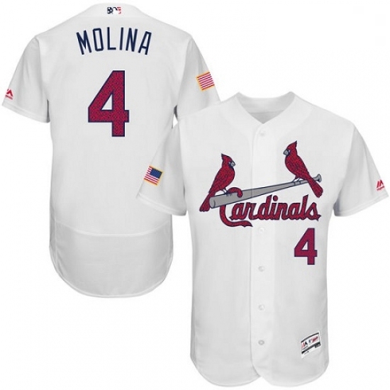Mens Majestic St Louis Cardinals 4 Yadier Molina White Fashion Stars Stripes Flex Base MLB Jersey Mens Majestic St Louis Cardinals 4 Yadier Molina White Fashion Stars Stripes Flex Base MLB Jersey