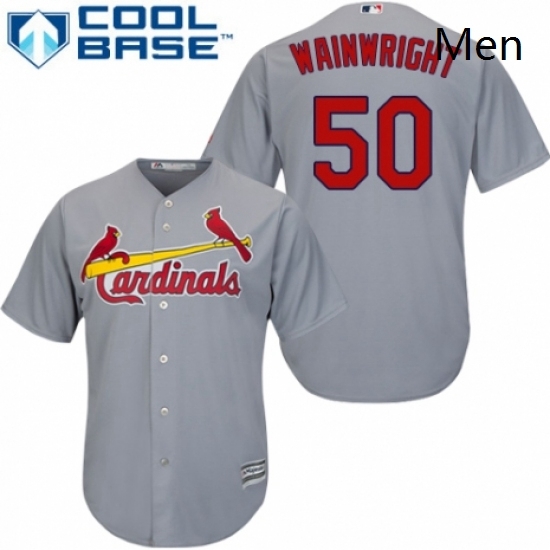 Mens Majestic St Louis Cardinals 50 Adam Wainwright Replica Grey Road Cool Base MLB Jersey Mens Majestic St Louis Cardinals 50 Adam Wainwright Replica Grey Road Cool Base MLB Jersey