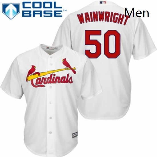Mens Majestic St Louis Cardinals 50 Adam Wainwright Replica White Home Cool Base MLB Jersey Mens Majestic St Louis Cardinals 50 Adam Wainwright Replica White Home Cool Base MLB Jersey