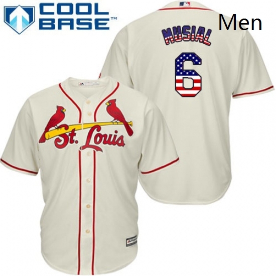 Mens Majestic St Louis Cardinals 6 Stan Musial Replica Cream USA Flag Fashion MLB Jersey Mens Majestic St Louis Cardinals 6 Stan Musial Replica Cream USA Flag Fashion MLB Jersey