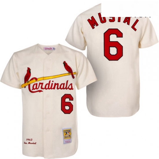 Mens Mitchell and Ness 1963 St Louis Cardinals 6 Stan Musial Replica Cream Throwback MLB Jersey Mens Mitchell and Ness 1963 St Louis Cardinals 6 Stan Musial Replica Cream Throwback MLB Jersey