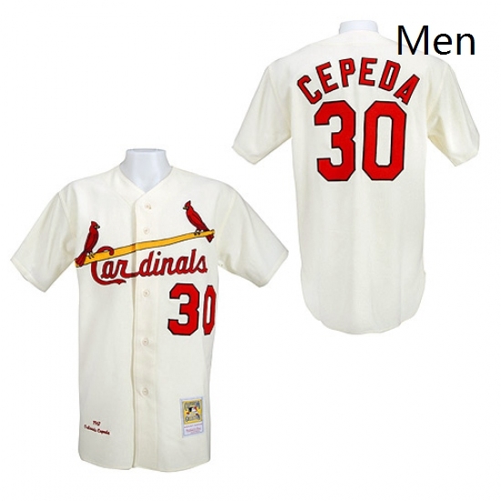 Mens Mitchell and Ness 1967 St Louis Cardinals 30 Orlando Cepeda Authentic Cream Throwback MLB Jersey Mens Mitchell and Ness 1967 St Louis Cardinals 30 Orlando Cepeda Authentic Cream Throwback MLB Jersey