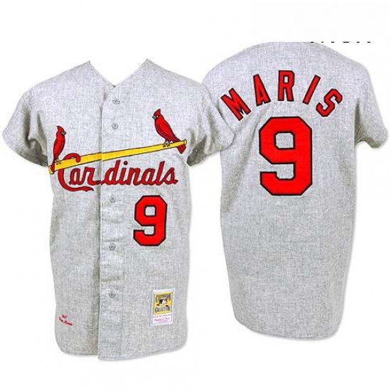 Mens Mitchell and Ness 1967 St Louis Cardinals 9 Roger Maris Authentic Grey Throwback MLB Jersey Mens Mitchell and Ness 1967 St Louis Cardinals 9 Roger Maris Authentic Grey Throwback MLB Jersey