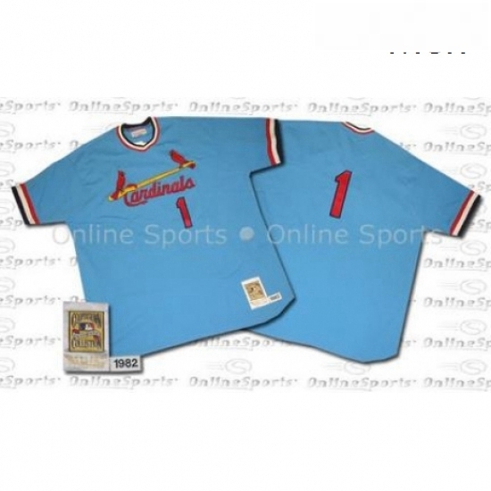 Mens Mitchell and Ness 1982 St Louis Cardinals 1 Ozzie Smith Authentic Blue Throwback MLB Jersey Mens Mitchell and Ness 1982 St Louis Cardinals 1 Ozzie Smith Authentic Blue Throwback MLB Jersey