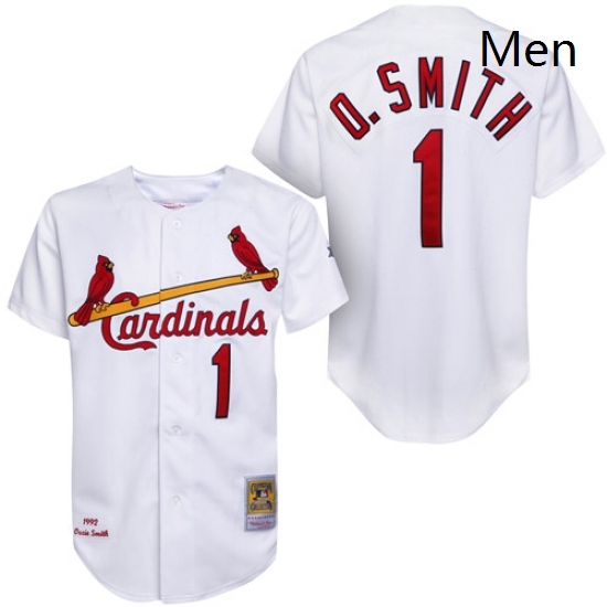 Mens Mitchell and Ness 1992 St Louis Cardinals 1 Ozzie Smith Replica White Throwback MLB Jersey Mens Mitchell and Ness 1992 St Louis Cardinals 1 Ozzie Smith Replica White Throwback MLB Jersey