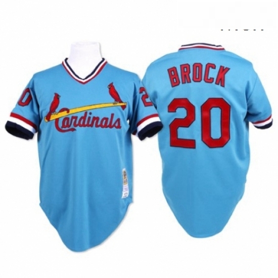 Mens Mitchell and Ness St Louis Cardinals 20 Lou Brock Authentic Blue Throwback MLB Jersey Mens Mitchell and Ness St Louis Cardinals 20 Lou Brock Authentic Blue Throwback MLB Jersey