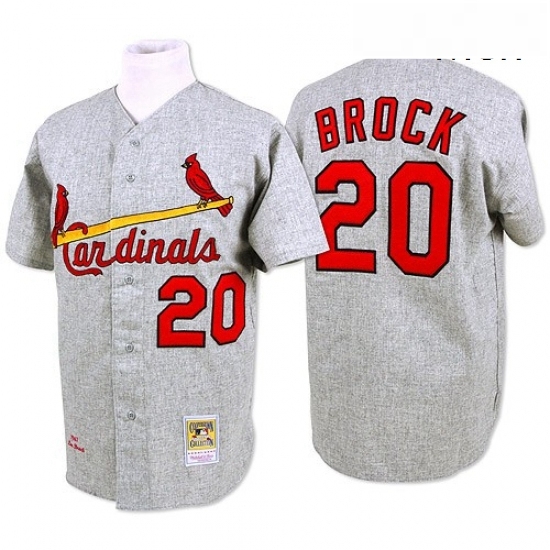 Mens Mitchell and Ness St Louis Cardinals 20 Lou Brock Authentic Grey Throwback MLB Jersey Mens Mitchell and Ness St Louis Cardinals 20 Lou Brock Authentic Grey Throwback MLB Jersey