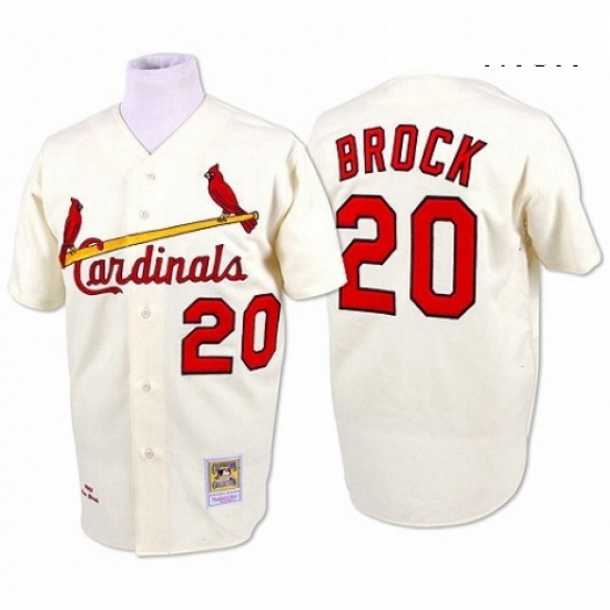 Mens Mitchell and Ness St Louis Cardinals 20 Lou Brock Replica Cream Throwback MLB Jersey Mens Mitchell and Ness St Louis Cardinals 20 Lou Brock Replica Cream Throwback MLB Jersey