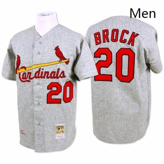 Mens Mitchell and Ness St Louis Cardinals 20 Lou Brock Replica Grey Throwback MLB Jersey Mens Mitchell and Ness St Louis Cardinals 20 Lou Brock Replica Grey Throwback MLB Jersey
