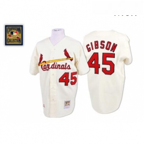Mens Mitchell and Ness St Louis Cardinals 45 Bob Gibson Authentic Cream Throwback MLB Jersey Mens Mitchell and Ness St Louis Cardinals 45 Bob Gibson Authentic Cream Throwback MLB Jersey