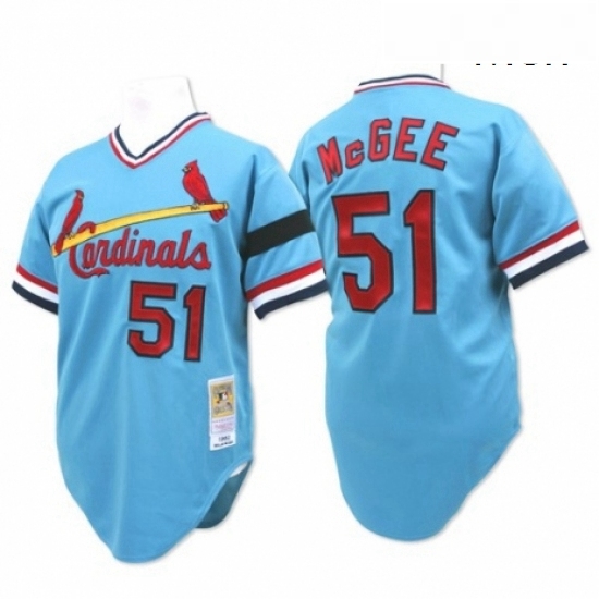 Mens Mitchell and Ness St Louis Cardinals 51 Willie McGee Authentic Blue Throwback MLB Jersey Mens Mitchell and Ness St Louis Cardinals 51 Willie McGee Authentic Blue Throwback MLB Jersey