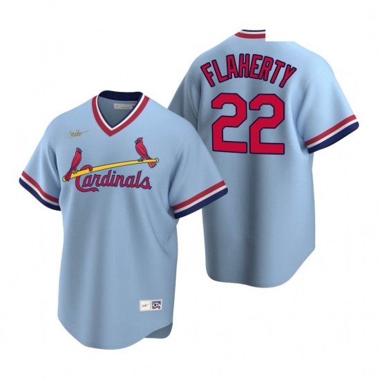 Men's Nike St. Louis Cardinals #22 Jack Flaherty Light Blue Cooperstown Collection Road Stitched Baseball Jersey Men's Nike St. Louis Cardinals #22 Jack Flaherty Light Blue Cooperstown Collection Road Stitched Baseball Jersey