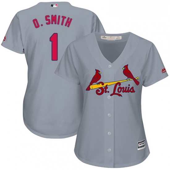 Womens Majestic St Louis Cardinals 1 Ozzie Smith Authentic Grey Road Cool Base MLB Jersey Womens Majestic St Louis Cardinals 1 Ozzie Smith Authentic Grey Road Cool Base MLB Jersey