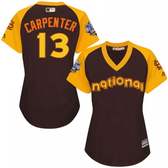 Womens Majestic St Louis Cardinals 13 Matt Carpenter Authentic Brown 2016 All Star National League BP Cool Base MLB Jersey Womens Majestic St Louis Cardinals 13 Matt Carpenter Authentic Brown 2016 All Star National League BP Cool Base MLB Jersey