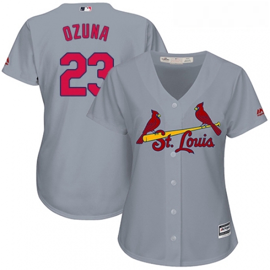 Womens Majestic St Louis Cardinals 23 Marcell Ozuna Authentic Grey Road Cool Base MLB Jersey Womens Majestic St Louis Cardinals 23 Marcell Ozuna Authentic Grey Road Cool Base MLB Jersey