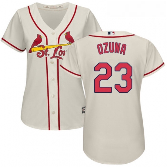 Womens Majestic St Louis Cardinals 23 Marcell Ozuna Replica Cream Alternate Cool Base MLB Jersey Womens Majestic St Louis Cardinals 23 Marcell Ozuna Replica Cream Alternate Cool Base MLB Jersey