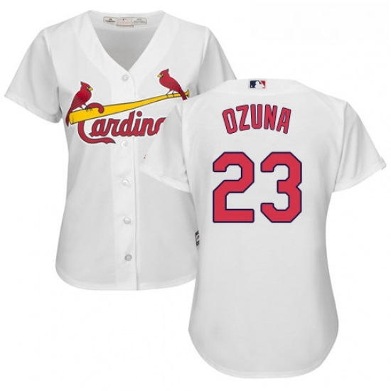 Womens Majestic St Louis Cardinals 23 Marcell Ozuna Replica White Home Cool Base MLB Jersey Womens Majestic St Louis Cardinals 23 Marcell Ozuna Replica White Home Cool Base MLB Jersey
