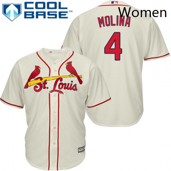 Womens Majestic St Louis Cardinals 4 Yadier Molina Replica Cream Alternate MLB Jersey Womens Majestic St Louis Cardinals 4 Yadier Molina Replica Cream Alternate MLB Jersey