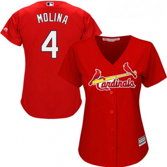 Womens Majestic St Louis Cardinals 4 Yadier Molina Replica Red Alternate Cool Base MLB Jersey Womens Majestic St Louis Cardinals 4 Yadier Molina Replica Red Alternate Cool Base MLB Jersey