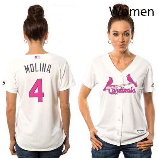 Womens Majestic St Louis Cardinals 4 Yadier Molina Replica White Mothers Day Cool Base MLB Jersey Womens Majestic St Louis Cardinals 4 Yadier Molina Replica White Mothers Day Cool Base MLB Jersey
