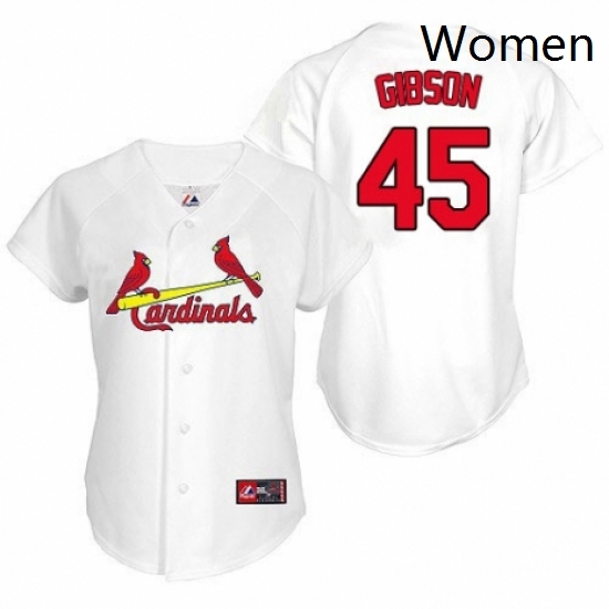 Womens Majestic St Louis Cardinals 45 Bob Gibson Replica White Home MLB Jersey Womens Majestic St Louis Cardinals 45 Bob Gibson Replica White Home MLB Jersey