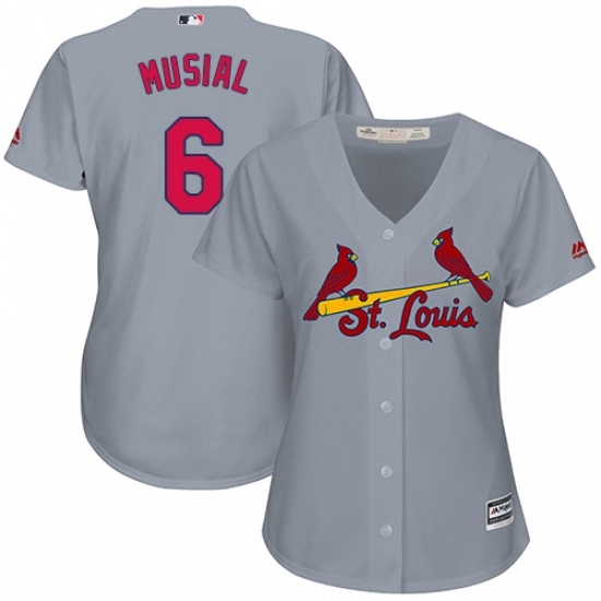 Womens Majestic St Louis Cardinals 6 Stan Musial Replica Grey Road Cool Base MLB Jersey Womens Majestic St Louis Cardinals 6 Stan Musial Replica Grey Road Cool Base MLB Jersey