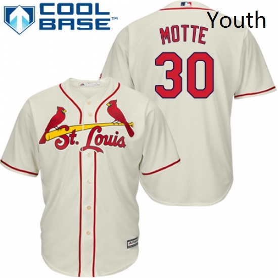 Youth Majestic St Louis Cardinals 30 Jason Motte Replica Cream Alternate Cool Base MLB Jersey Youth Majestic St Louis Cardinals 30 Jason Motte Replica Cream Alternate Cool Base MLB Jersey