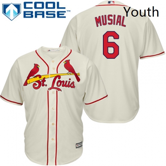 Youth Majestic St Louis Cardinals 6 Stan Musial Replica Cream Alternate Cool Base MLB Jersey Youth Majestic St Louis Cardinals 6 Stan Musial Replica Cream Alternate Cool Base MLB Jersey