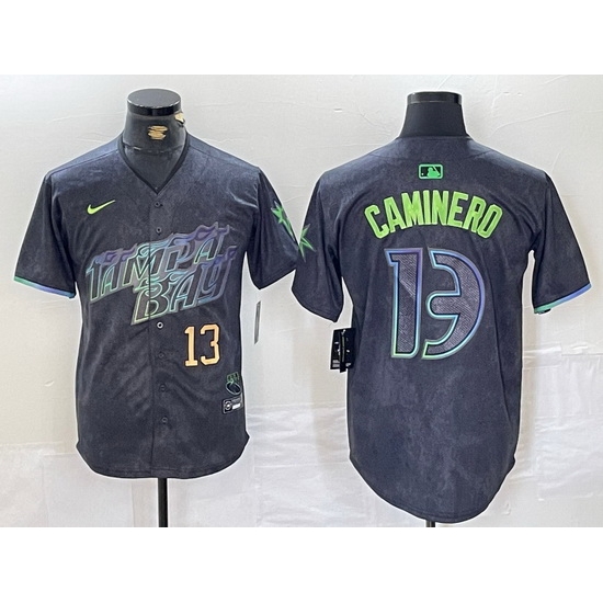 Men Tampa Bay Rays 13 Junior Caminero Charcoal 2024 City Connect Limited Stitched jerseys 3 Men Tampa Bay Rays 13 Junior Caminero Charcoal 2024 City Connect Limited Stitched jerseys 3