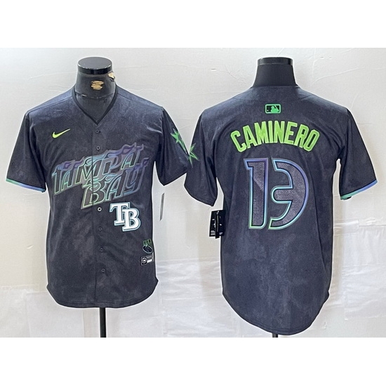 Men Tampa Bay Rays 13 Junior Caminero Charcoal 2024 City Connect Limited Stitched jerseys 4 Men Tampa Bay Rays 13 Junior Caminero Charcoal 2024 City Connect Limited Stitched jerseys 4