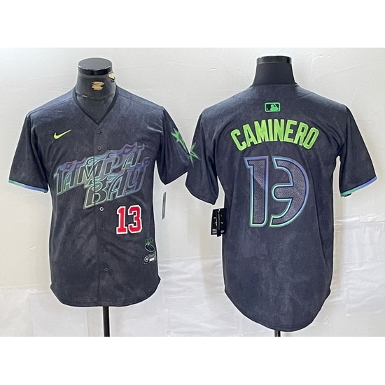 Men Tampa Bay Rays 13 Junior Caminero Charcoal 2024 City Connect Limited Stitched jerseys