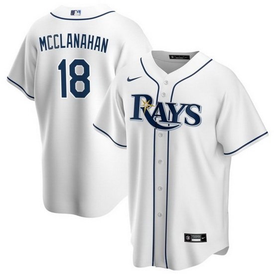 Men Tampa Bay Rays 18 Shane McClanahan White Cool Base Stitched Baseball Jersey Men Tampa Bay Rays 18 Shane McClanahan White Cool Base Stitched Baseball Jersey